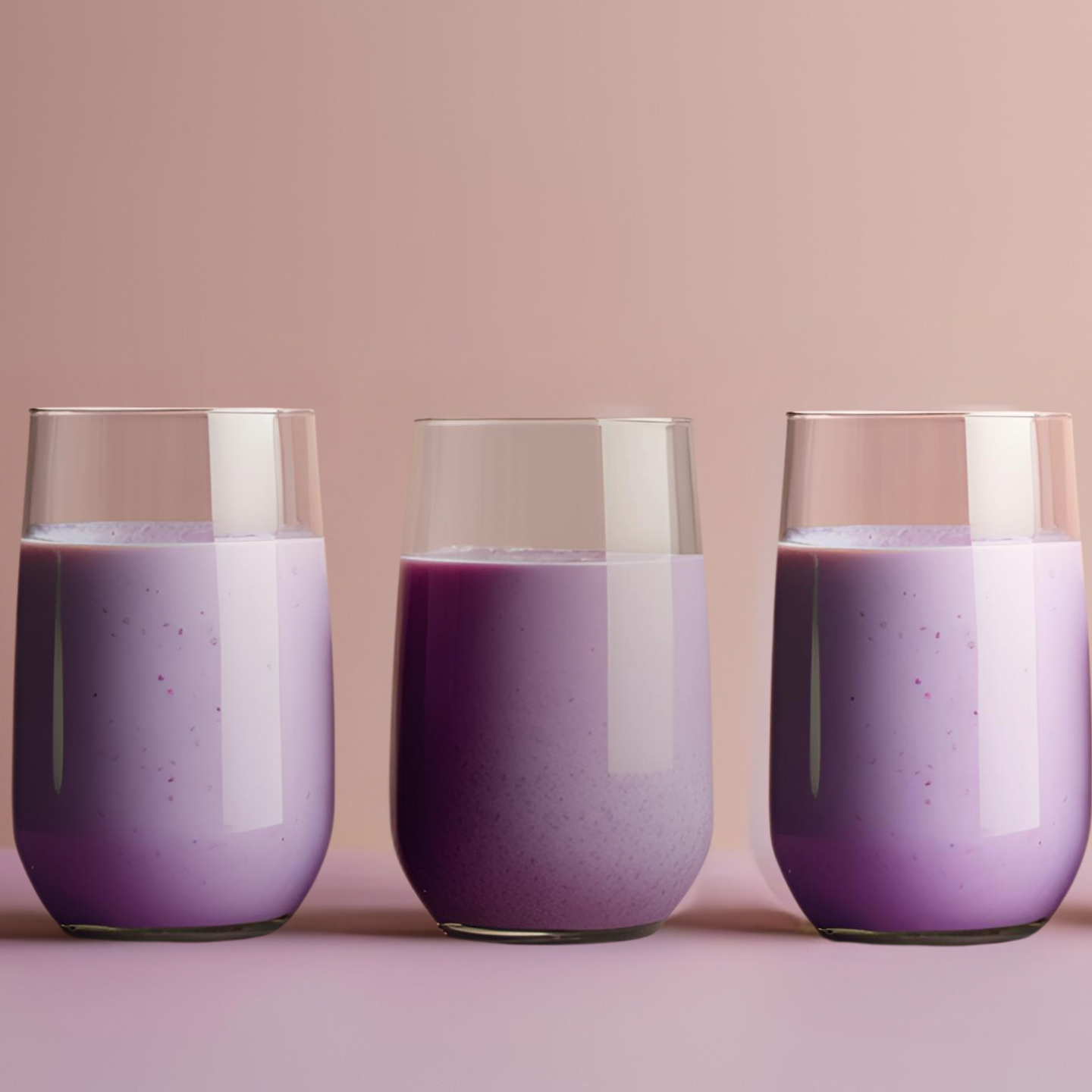 three glasses of purple matcha