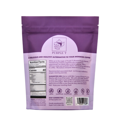 90 serving bag of purple matcha back of pouch
